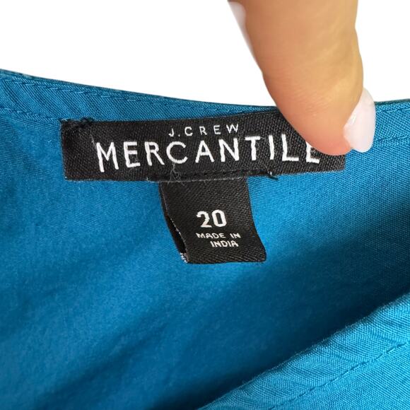 J. Crew Mercantile Teal Blue Flutter Sleeve Ruffle Hem Cotton Blend Shift Dress - Picture 10 of 11